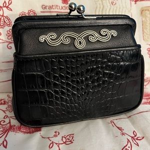 Brighton Black Vintage Mini Clutch Snakeskin Crocodile with Silver Embellishment